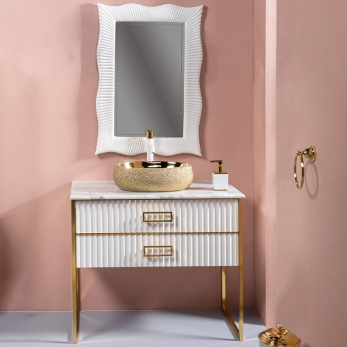 Мебель для ванной Armadi Art Monaco 100 столешницей из мрамора белая, золото фото 7