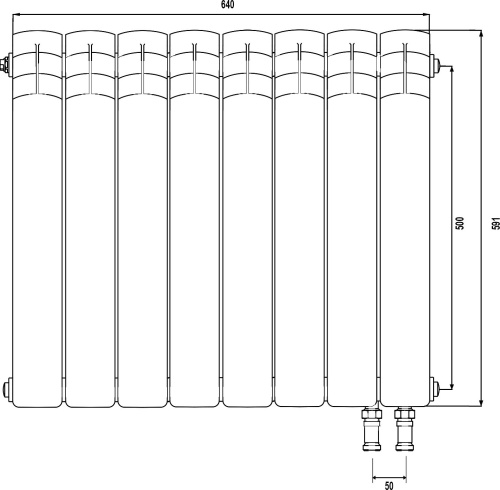 Радиатор биметаллический Royal Thermo Piano Forte 500 VDR bianco traffico, 8 секций, белый фото 5