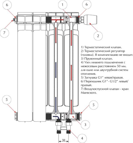 Радиатор биметаллический Rifar Base Ventil 200 4 секции правое подключение фото 4