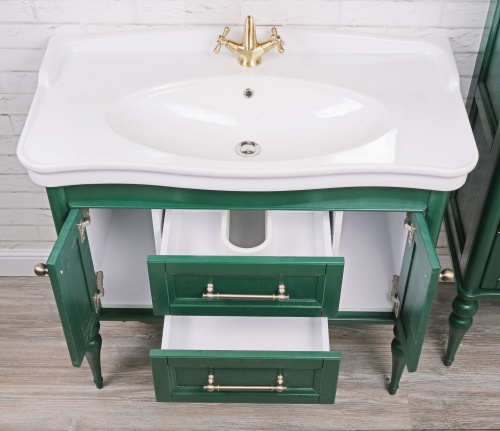 Мебель для ванной ValenHouse Эстетика 100, зеленая, подвесная, ручки бронза фото 4