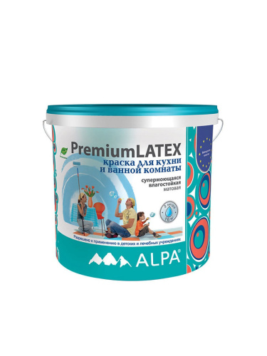 Краска для кухни и ванной латексная Alpa Premiumlatex матовая база C 9,06 л.