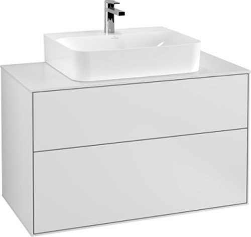 Мебель для ванной Villeroy & Boch Finion 100 white matt lacquer, glass white matt, с настенным освещением фото 3