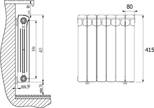 Радиатор биметаллический Rifar Monolit Ventil 350 6 секций левое подключение фото 4