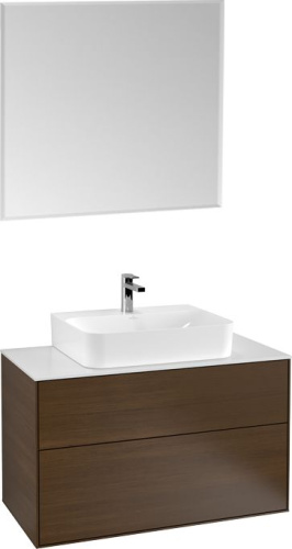 Мебель для ванной Villeroy & Boch Finion 100 walnut veneer, glass white matt, с настенным освещением фото 6