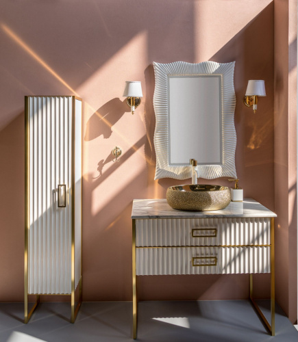 Мебель для ванной Armadi Art Monaco 100 столешницей из мрамора белая, золото фото 2