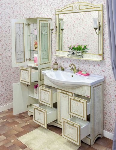 Мебель для ванной Sanflor Адель 100, белая, патина золото фото 7
