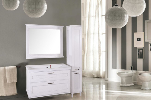 Мебель для ванной ASB-Woodline Прато 100 белая, патина серебро фото 2