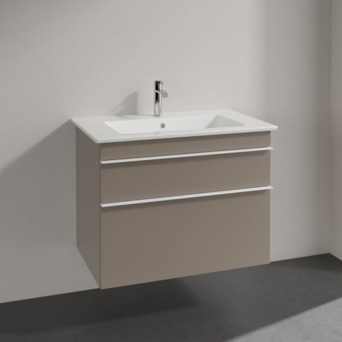 Мебель для ванной Villeroy & Boch Venticello 80 truffle grey, с белыми ручками фото 2