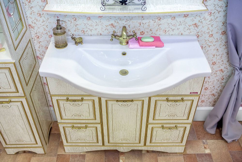 Мебель для ванной Sanflor Адель 100, белая, патина золото фото 5