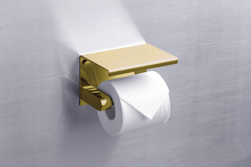 Держатель туалетной бумаги Rush Edge ED77141 Gold с полкой для телефона фото 2