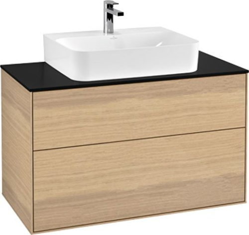 Мебель для ванной Villeroy & Boch Finion 100 oak veneer, glass black matt, с настенным освещением фото 3