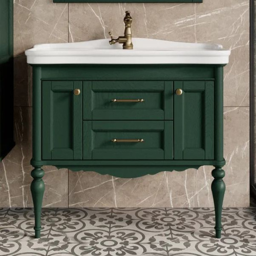 Мебель для ванной ValenHouse Эстетика 100, зеленая, подвесная, ручки бронза фото 3
