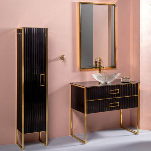Мебель для ванной Armadi Art Monaco 100 с черной столешницей черная, золото фото 5