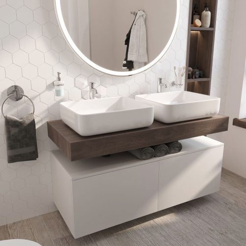 Мебель для ванной STWORKI Ольборг 120 столешница дуб карпентер, без отверстий, 2 тумбы 60 + 2 раковины STWORKI Soul 1 белой фото 4