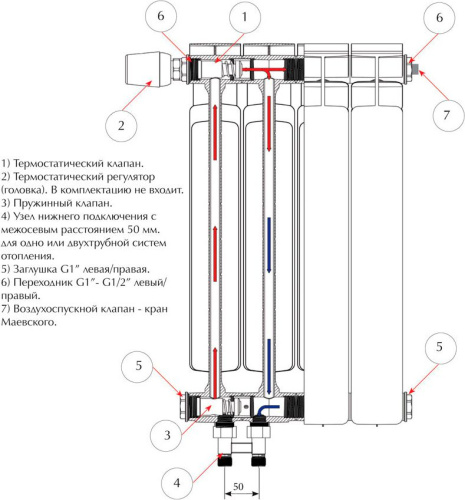 Радиатор биметаллический Rifar Base Ventil 500 8 секций левое подключение фото 6