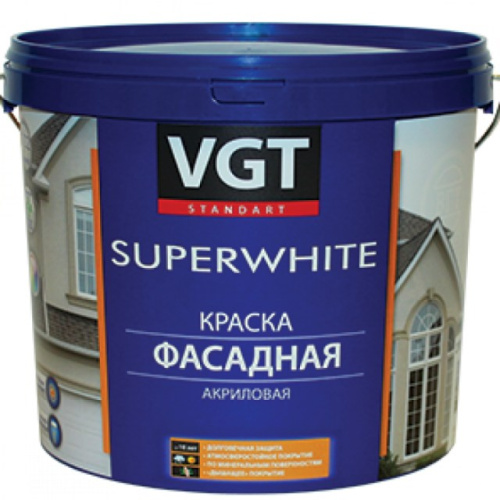 Краска VGT SUPERWHITE ВД-АК-1180 ФАСАДНАЯ супербелая, акриловая, матовая