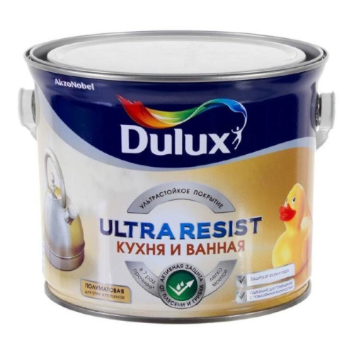 Краска для кухни и ванной латексная Dulux Ultra Resist полуматовая база BW 1 л.