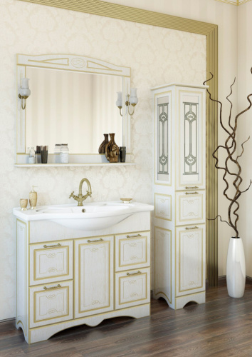 Мебель для ванной Sanflor Адель 100, белая, патина золото фото 2