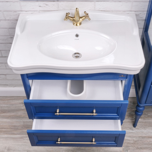 Мебель для ванной ValenHouse Эстетика 80, синяя, подвесная, ручки бронза фото 4