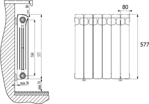 Радиатор биметаллический Rifar Monolit Ventil 500 12 секций левое подключение фото 4
