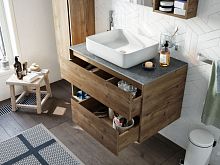 Мебель для ванной STWORKI Карлстад 90 дуб рустикальный, роверелла, с отверстием для смесителя в столешнице