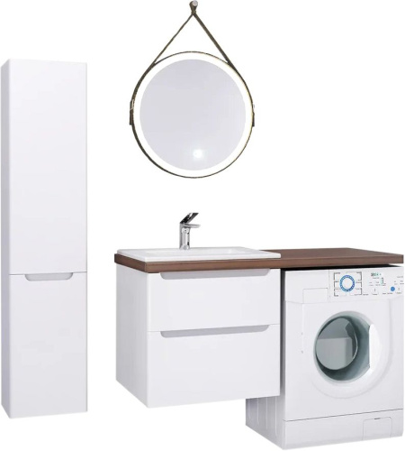 Мебель для ванной Jorno Wood 120, белая, подвесная, под стиральную машину фото 6